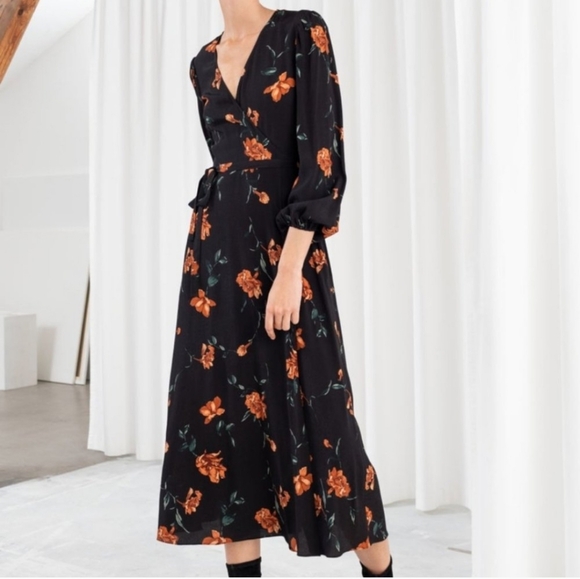 & Other Stories Dresses & Skirts - & Other Stories Floral Midi Wrap Dress 8